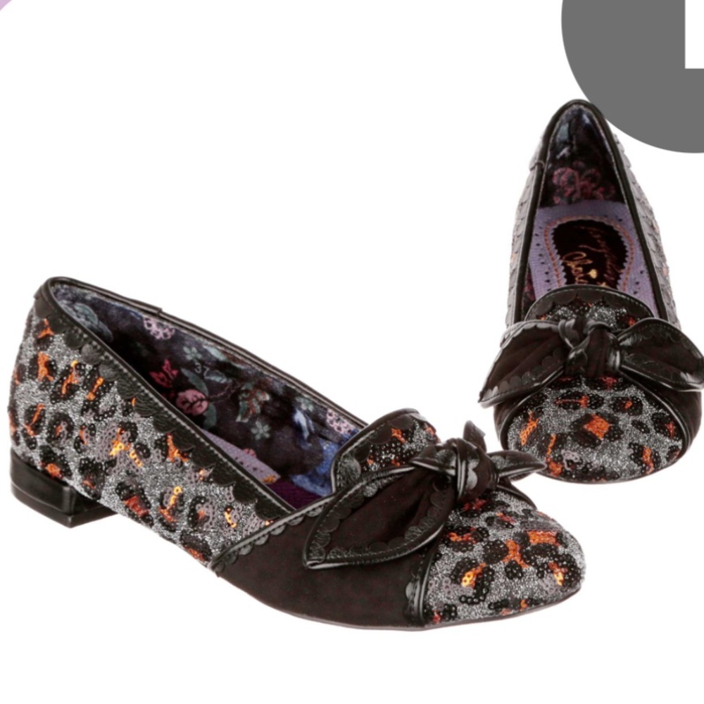 Irregular Choice Black and Orange Floral Flats- never worn- new in original box